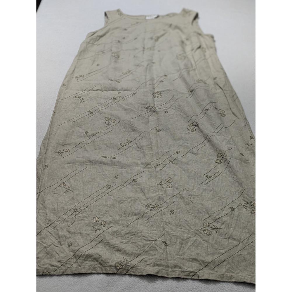 Norton‎ Studio Linen Dress Floral Embroidered Jumper 1X Beige Modest Tan Brown